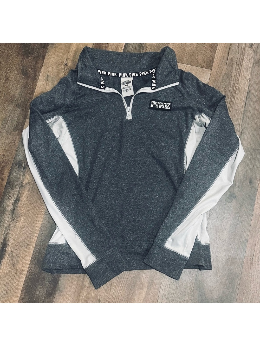 Victoria's Secret Pink Gray and White Quarter-Zip Sweatshirt